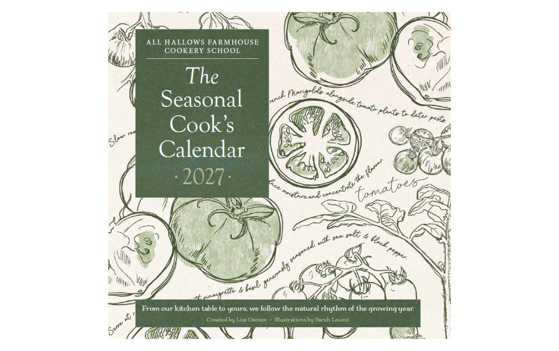 The front cover of the Seasonal Cook's Calendar illustrated with vegetables