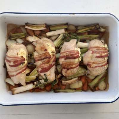 Mothering Sunday chicken, leeks, carrots and honey traybake