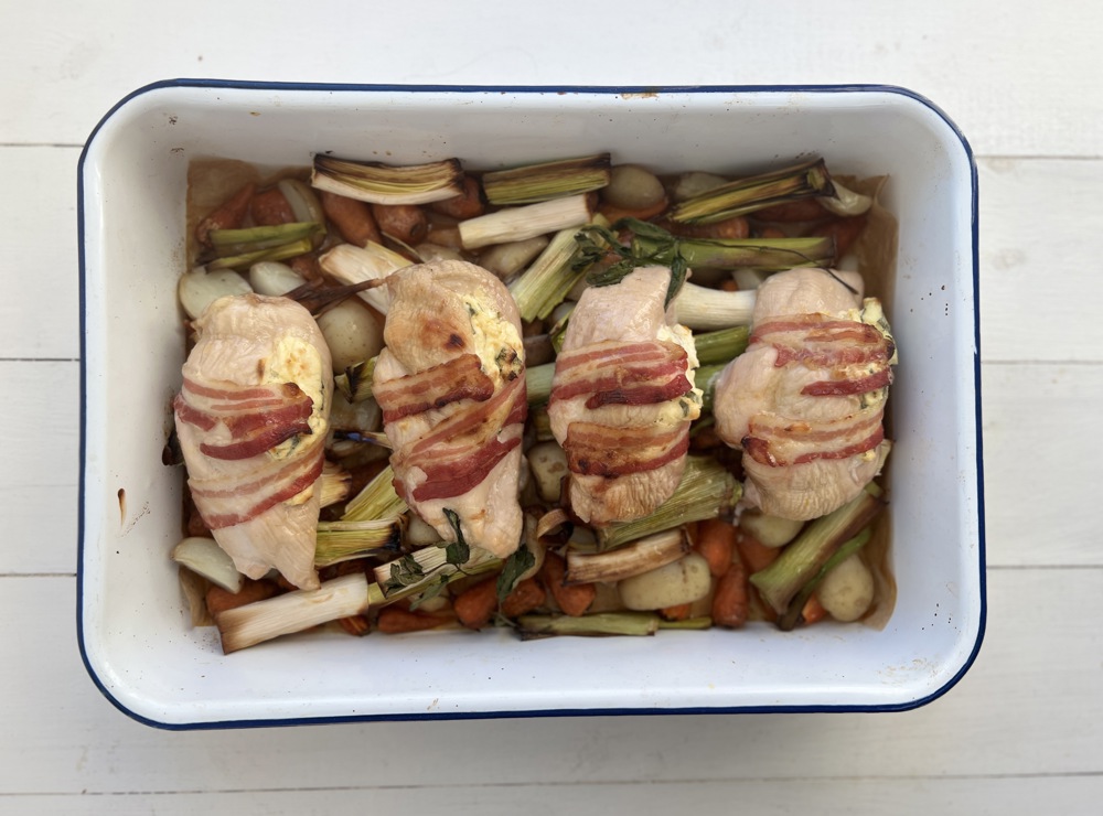 Mothering Sunday chicken, leeks, carrots and honey traybake
