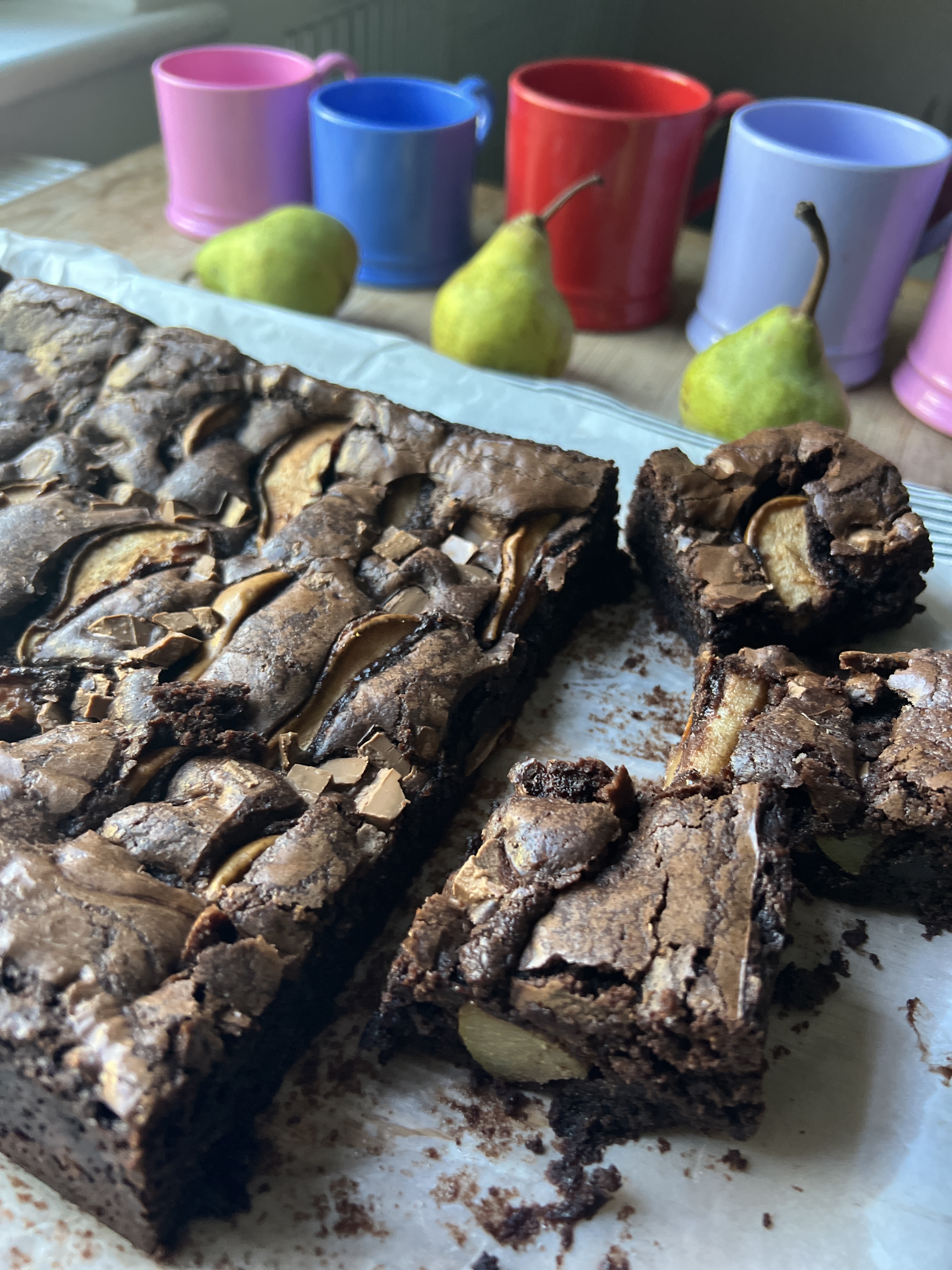 Gooey chocolate and pear brownie