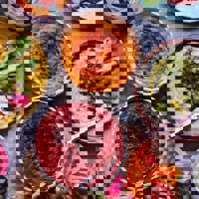 A selection of Vadasz pickles in colourful bowls