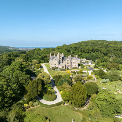 An aerial view of Bodygallen Hall and the surrounding countryside