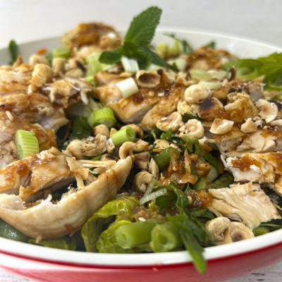 Sticky honey and orange glazed chicken salad 