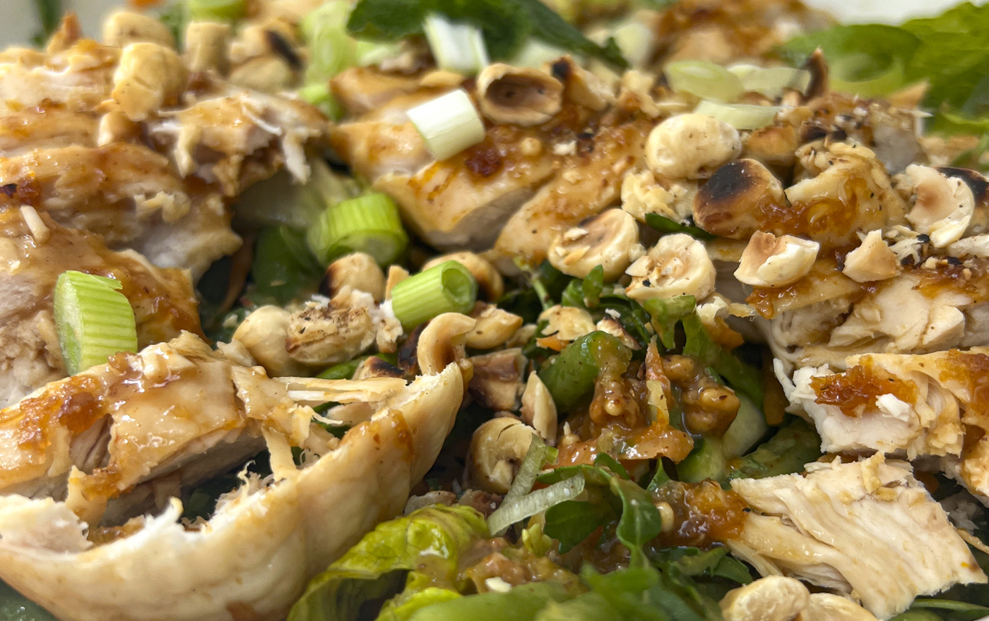 Sticky honey and orange glazed chicken salad 