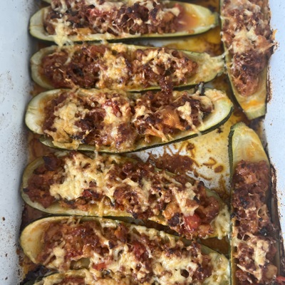 Courgette boats stuffed with lamb