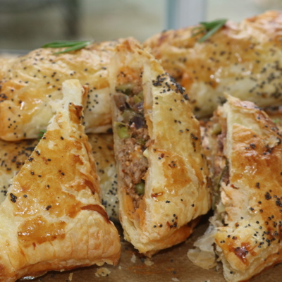 Lamb, mint, courgette and feta parcels