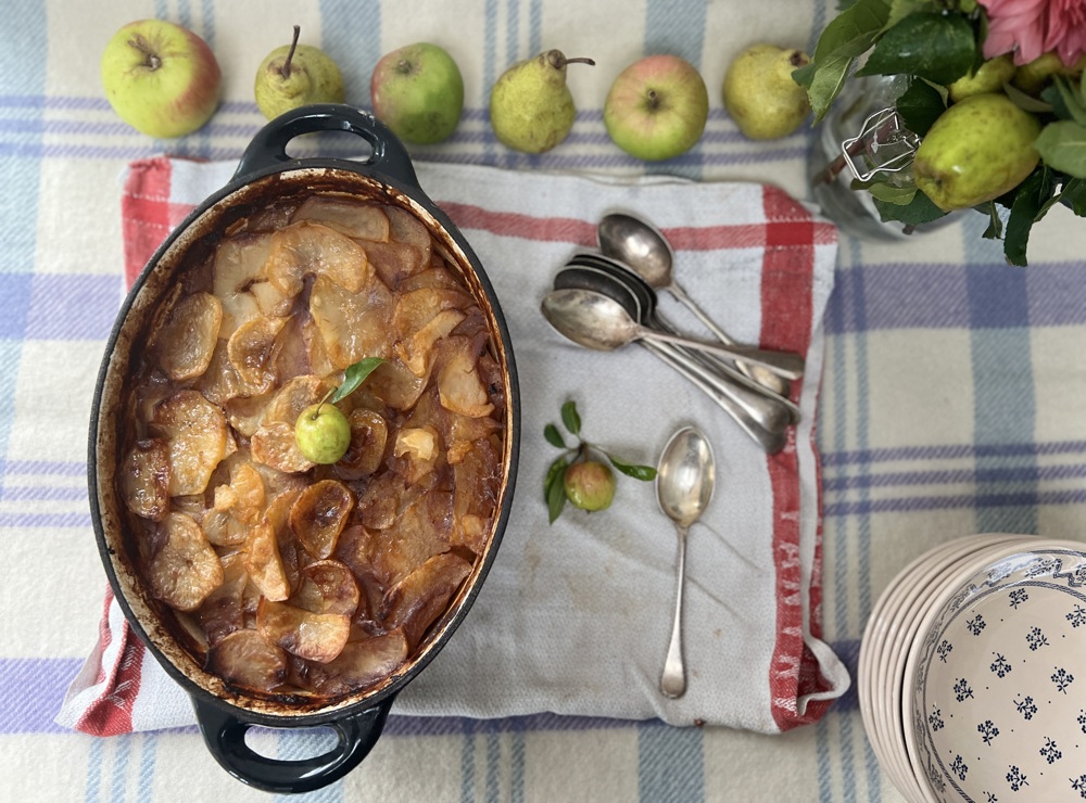 Beef, butternut and pear stew with a crispy potato topping