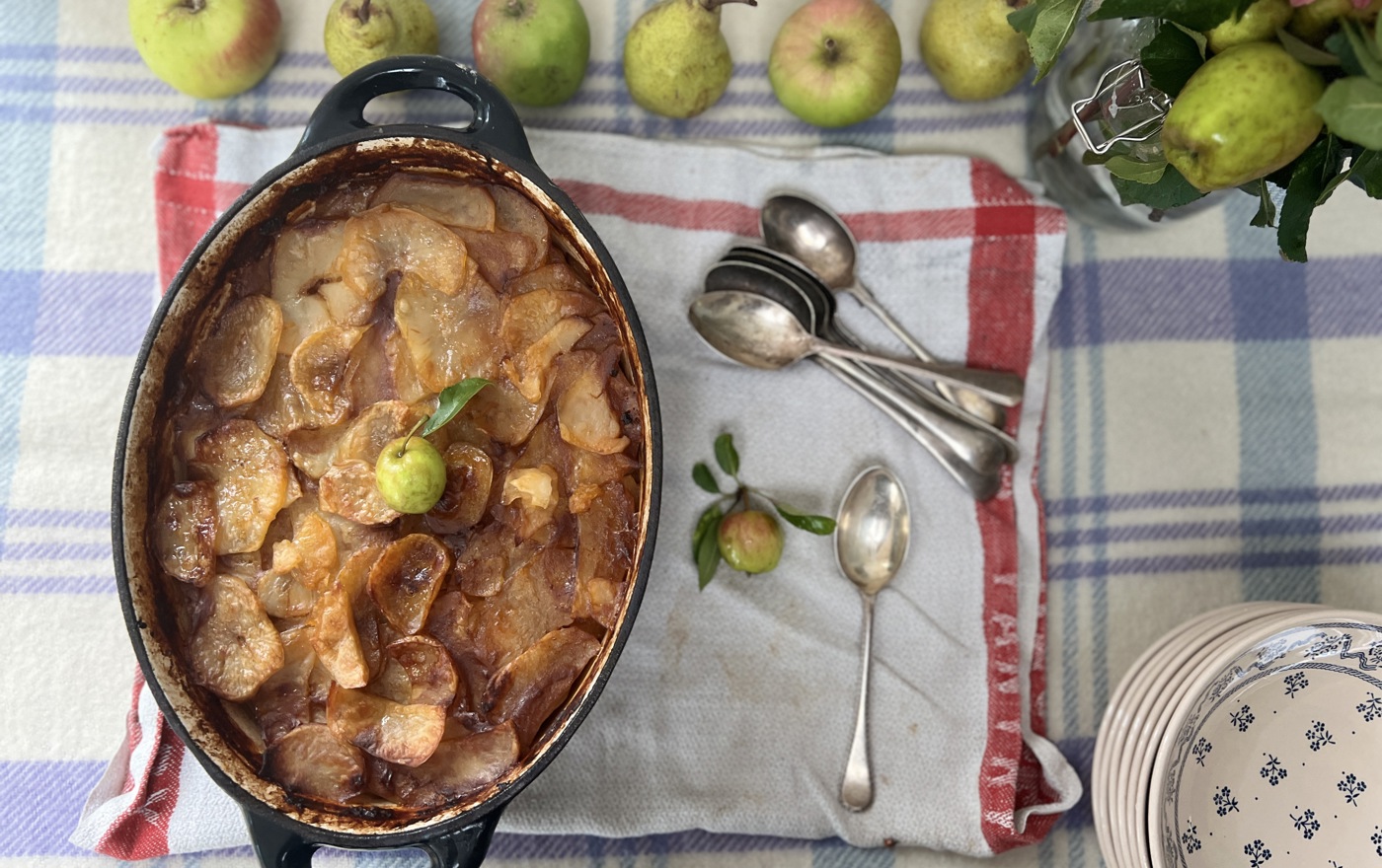 Beef, butternut and pear stew with a crispy potato topping