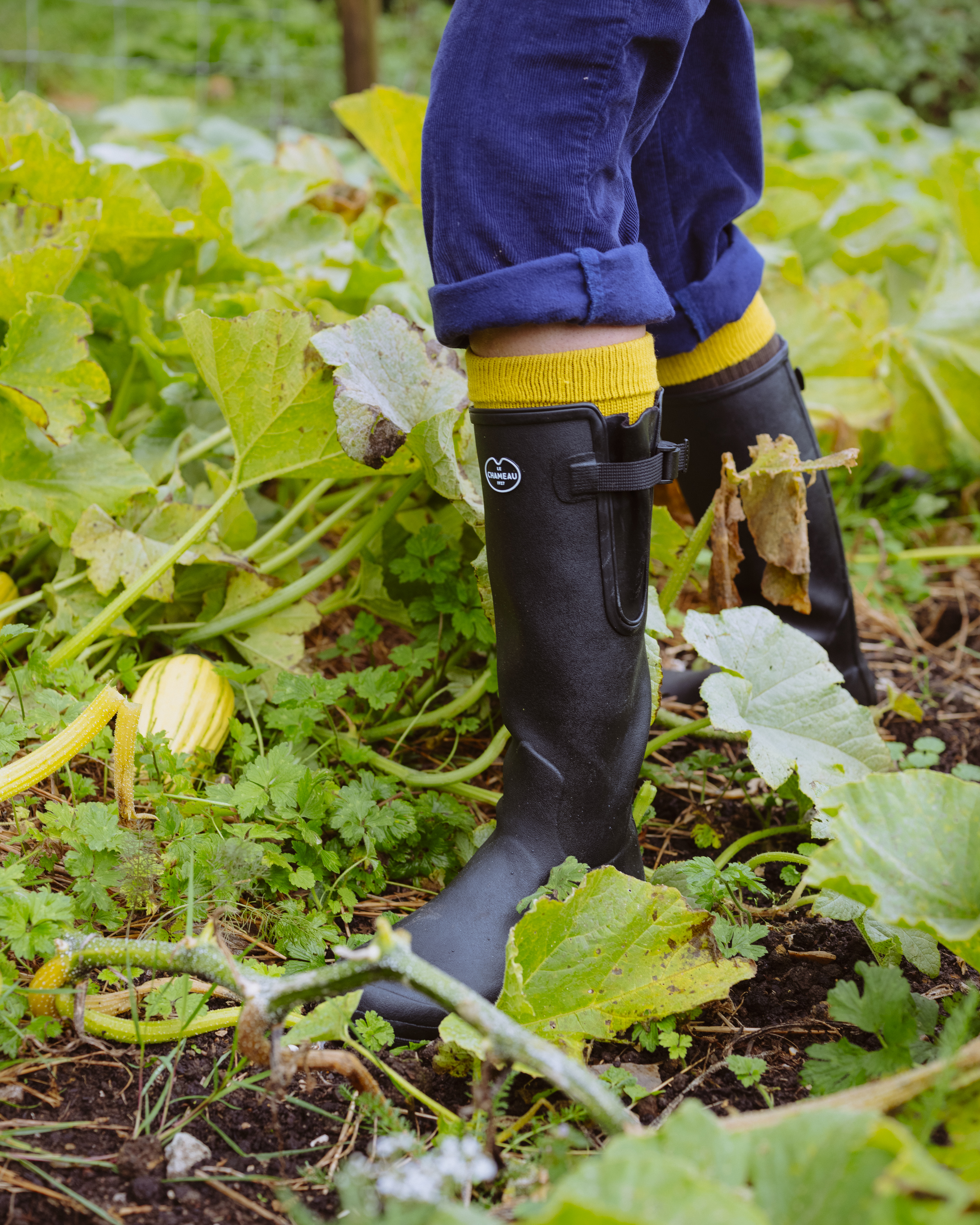 A pair of black Le Chameau wellington boots