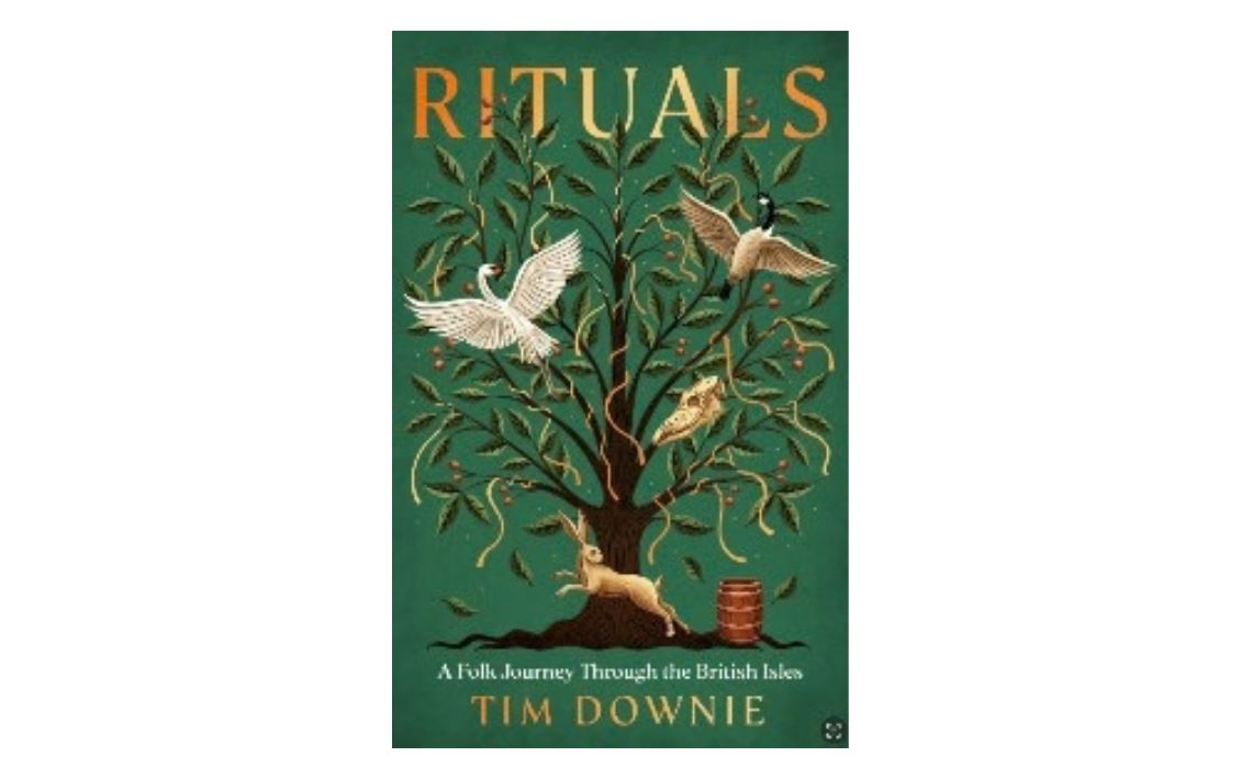 The front cover of the book Rituals showing a tree and different birds in flight on a green background